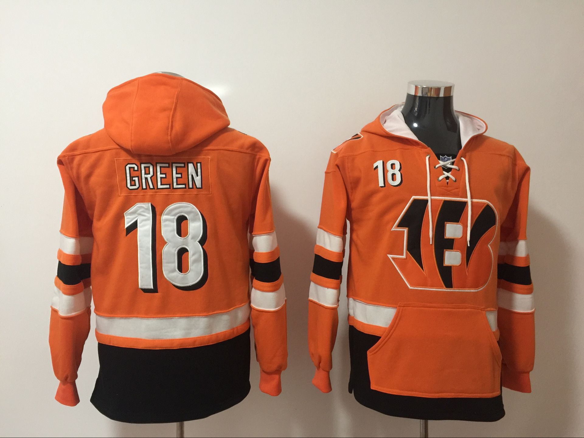 Men NFL Nike Cincinnati Bengals #18 Green orange Sweatshirts